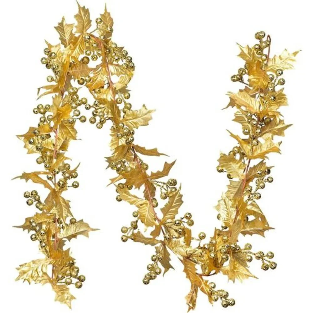 6FT Gold Berry Christmas Garland, Flexible Artificial for Indoor Outdoor Home